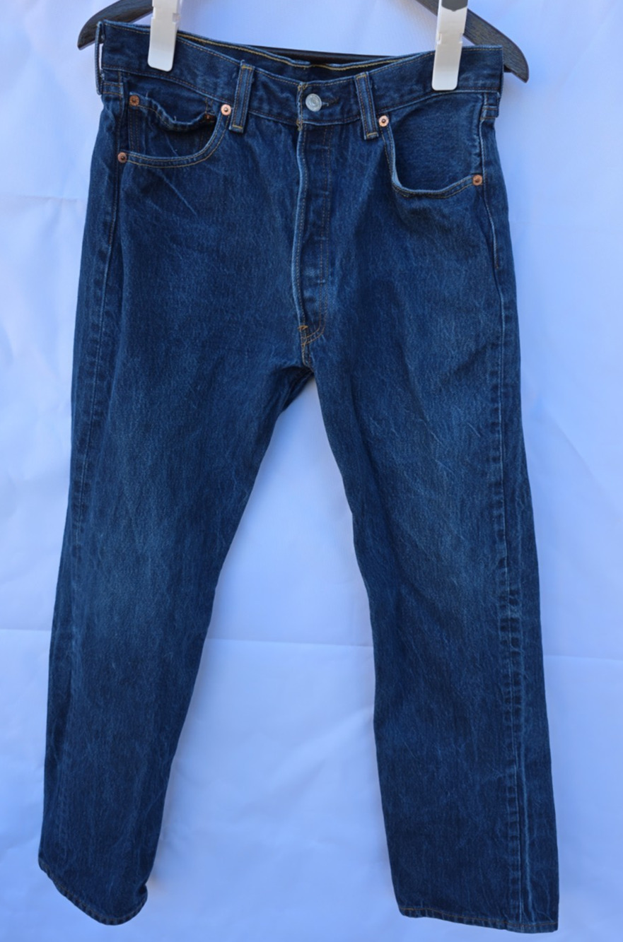Levi’s 501 Mens Jeans Tag 34x34 Actual 30x29 Dark Blue Button Fly Haiti